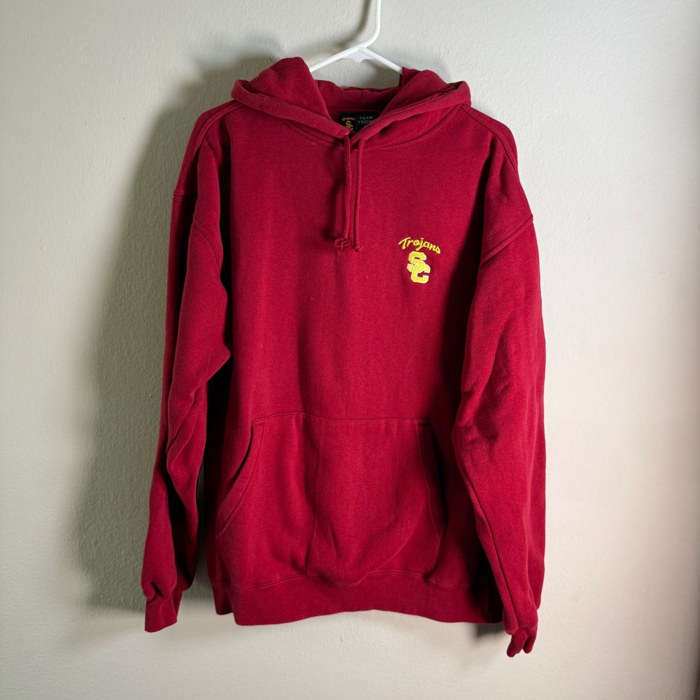 Vintage USC Trojans Hoodie Mens Large Cardinal Red Embroidered Team Trojan NCAA